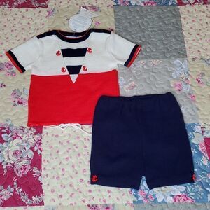 Vintage Friemanit 18m Knit boys Sailor Suit, Super Cute